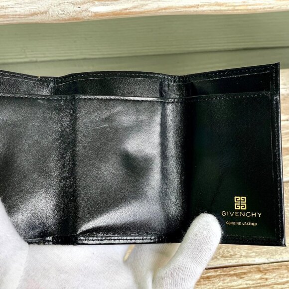 Authentic GIVENCHY Bi-fold Leather Small Wallet Logo Black w Snap Coin UNISEX - Picture 3 of 11